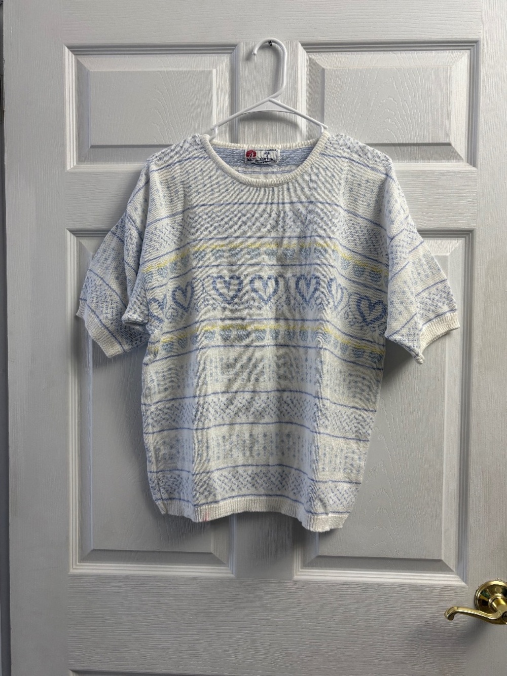 Vintage Isle of Cotton Cottagecore Fair Isle Knit Short Sleeve Cotton Sweater